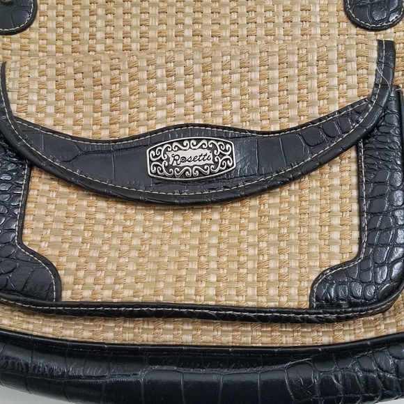 🌸$8 Straw/Crochet Tan and Black Handbag - Picture 3 of 14